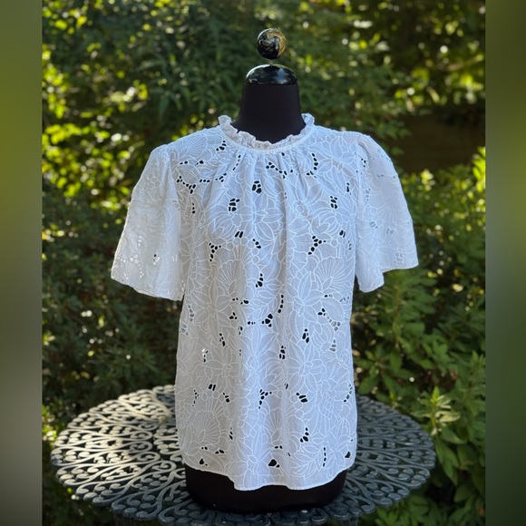 Ann Taylor Tops - Ann Taylor elegant short sleeve eyelet blouse - size L